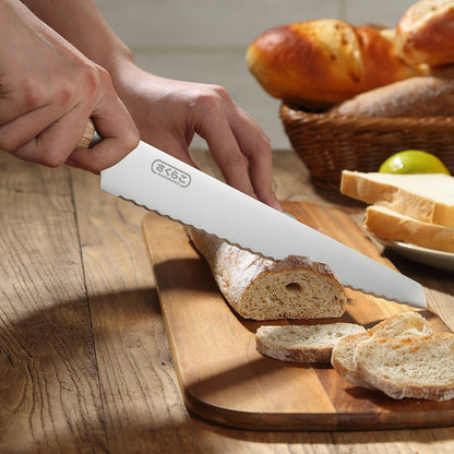 Serrated Bread Cutting Knife with Wooden Handle by HitMyNeed