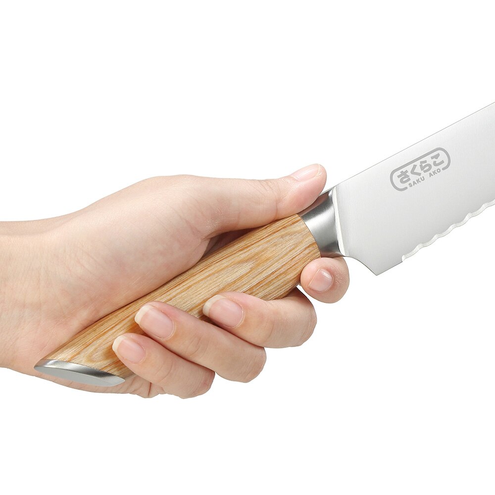 Serrated Bread Cutting Knife with Wooden Handle by HitMyNeed