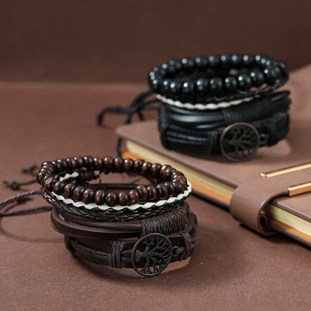 Set of 3 Black Woven PU Leather Men's Bracelets by HitMyNeed