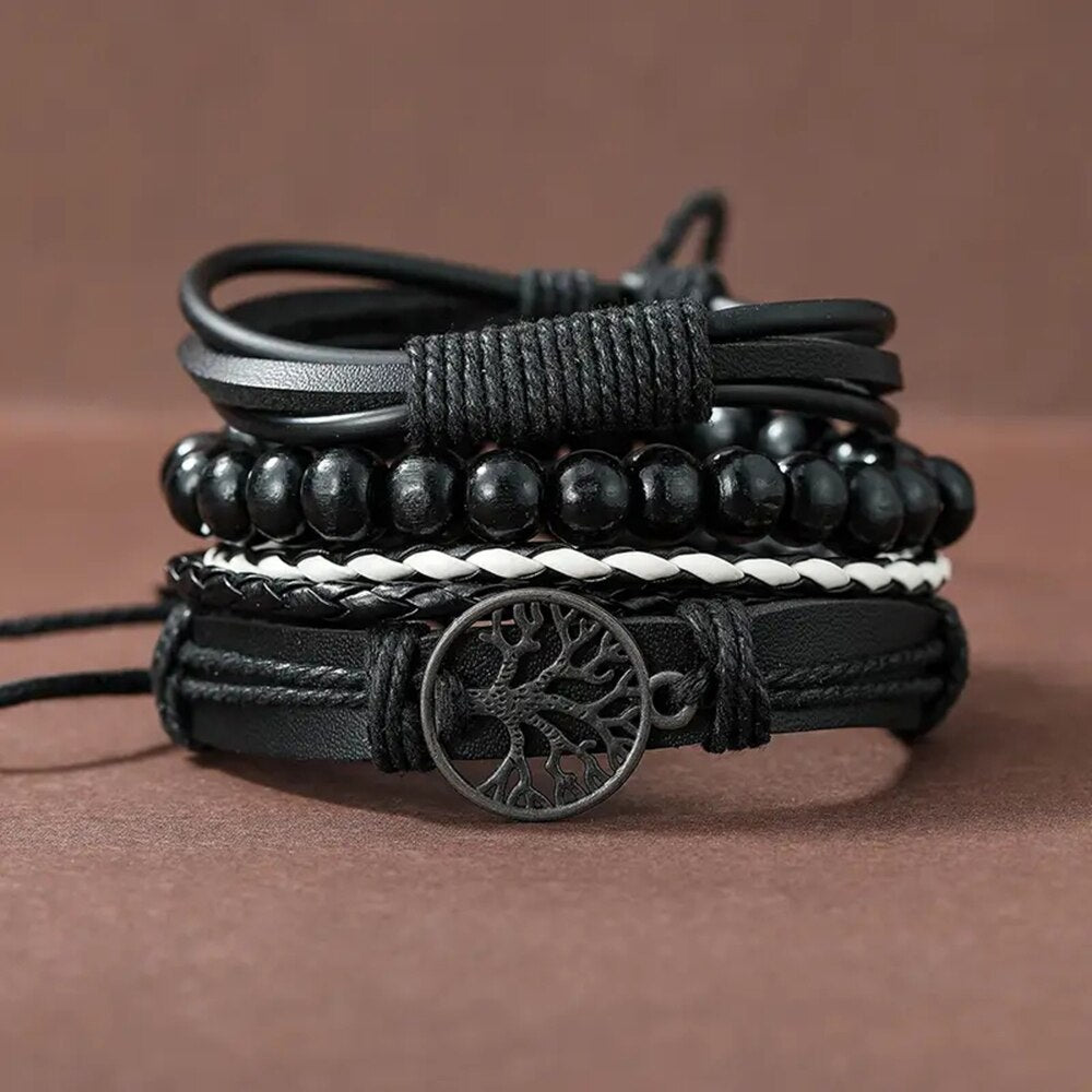 Set of 3 Black Woven PU Leather Men's Bracelets by HitMyNeed