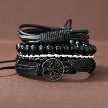 Set of 3 Black Woven PU Leather Men's Bracelets by HitMyNeed