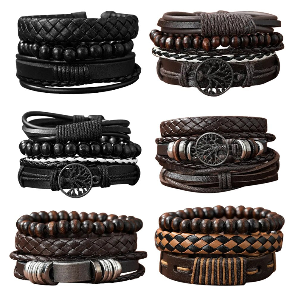 Set of 3 Black Woven PU Leather Men's Bracelets by HitMyNeed