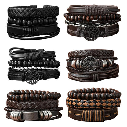Set of 3 Black Woven PU Leather Men's Bracelets by HitMyNeed