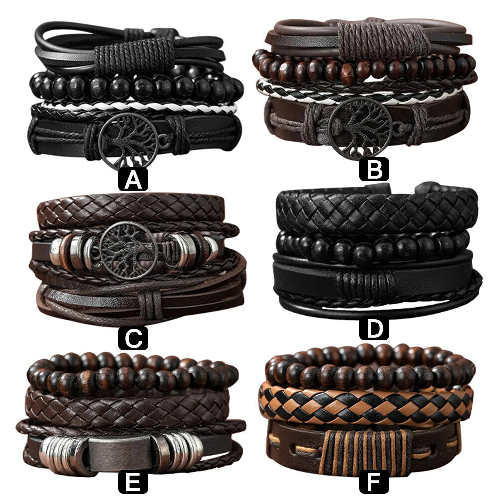 Set of 3 Black Woven PU Leather Men's Bracelets by HitMyNeed