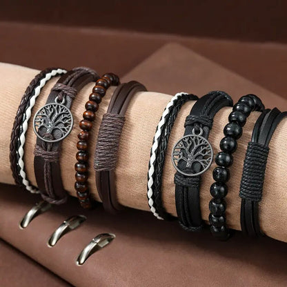Set of 3 Black Woven PU Leather Men's Bracelets by HitMyNeed