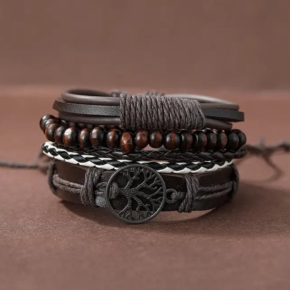 Set of 3 Black Woven PU Leather Men's Bracelets b by HitMyNeed