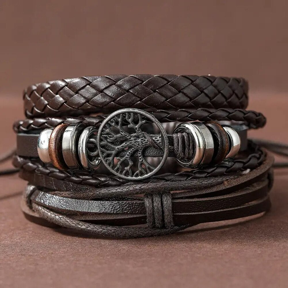 Set of 3 Black Woven PU Leather Men's Bracelets c by HitMyNeed