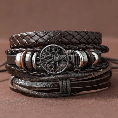 Set of 3 Black Woven PU Leather Men's Bracelets c by HitMyNeed