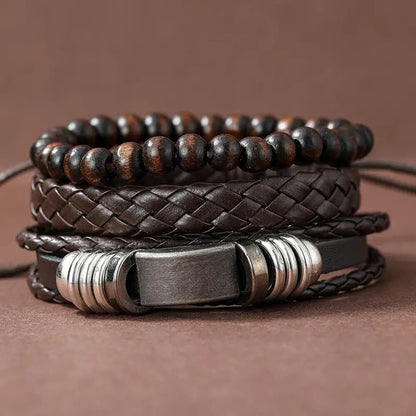 Set of 3 Black Woven PU Leather Men's Bracelets e by HitMyNeed