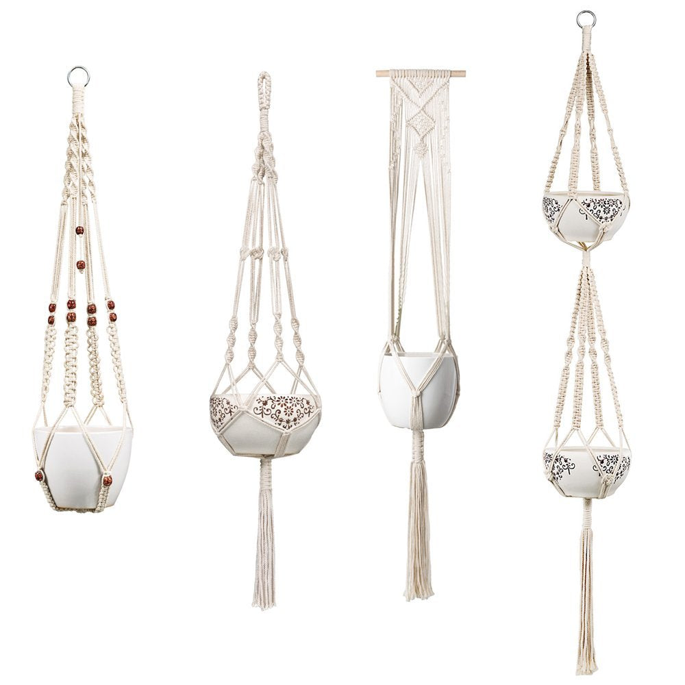 Set of 4 Macrame Hanging Plant Holders by HitMyNeed