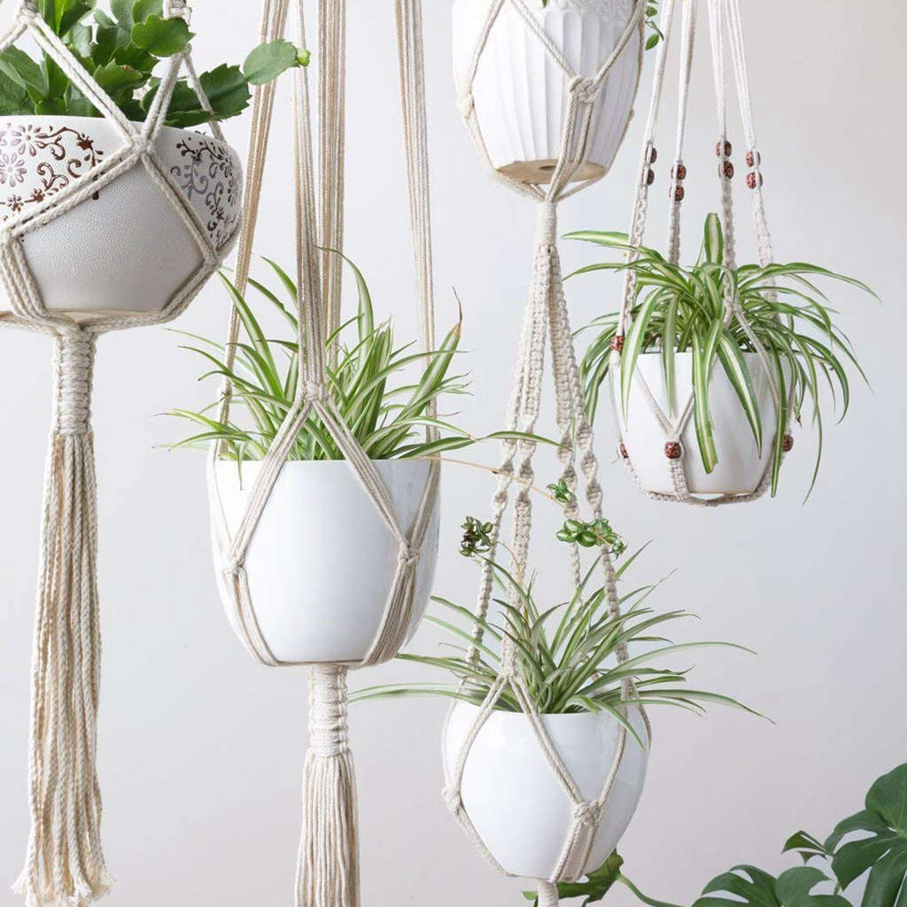 Set of 4 Macrame Hanging Plant Holders by HitMyNeed