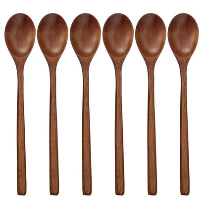 Set of 6 Wooden Spoons for Eating - 9 Inch by HitMyNeed