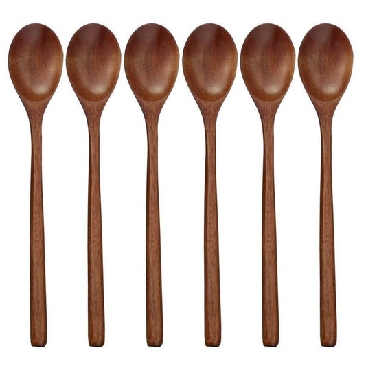 Set of 6 Wooden Spoons for Eating - 9 Inch by HitMyNeed
