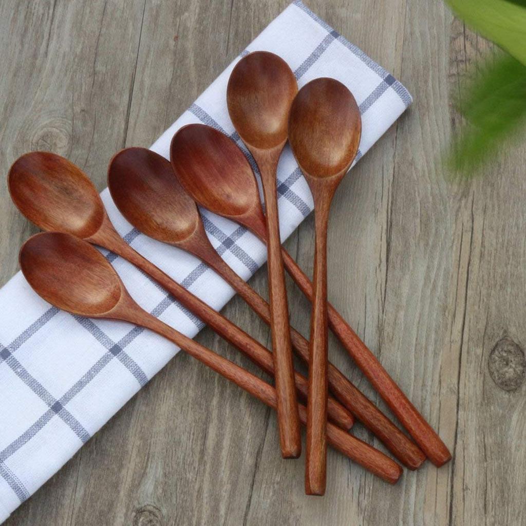 Set of 6 Wooden Spoons for Eating - 9 Inch by HitMyNeed