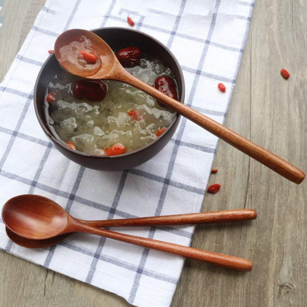 Set of 6 Wooden Spoons for Eating - 9 Inch by HitMyNeed