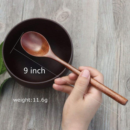 Set of 6 Wooden Spoons for Eating - 9 Inch by HitMyNeed
