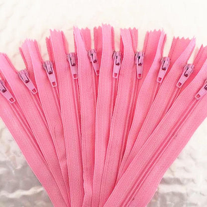 Sewing Nylon Zippers Set (10 pcs, Multiple Lengths) pink 35cm by HitMyNeed