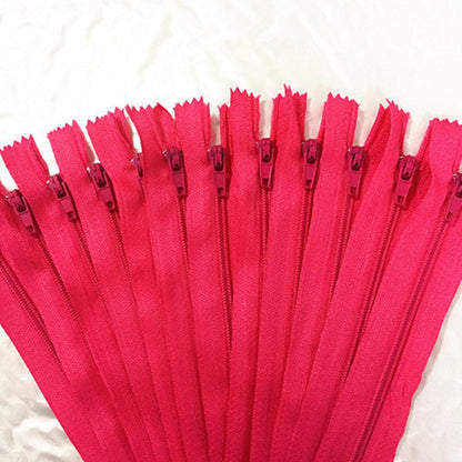 Sewing Nylon Zippers Set (10 pcs, Multiple Lengths) rose-red 35cm by HitMyNeed