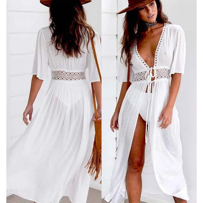 Sheer Drawstring Beach Cover Up Dress for Women by HitMyNeed