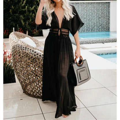Sheer Drawstring Beach Cover Up Dress for Women by HitMyNeed