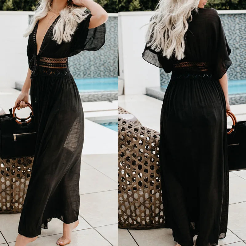 Sheer Drawstring Beach Cover Up Dress for Women by HitMyNeed