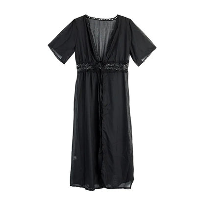 Sheer Drawstring Beach Cover Up Dress for Women by HitMyNeed