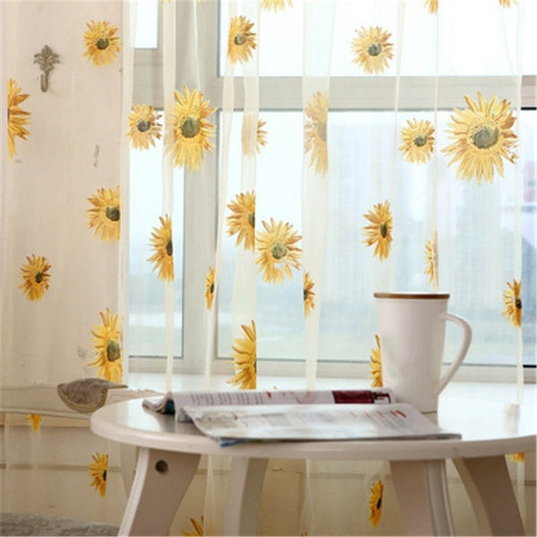 Sheer Tulle Sunflower Window Curtain Panel 100x200cm by HitMyNeed