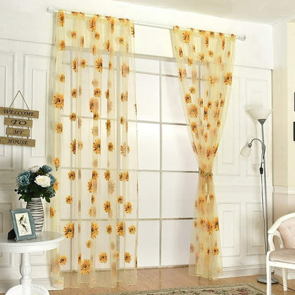 Sheer Tulle Sunflower Window Curtain Panel 100x200cm by HitMyNeed