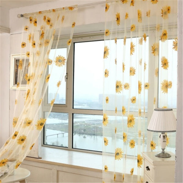 Sheer Tulle Sunflower Window Curtain Panel 100x200cm by HitMyNeed
