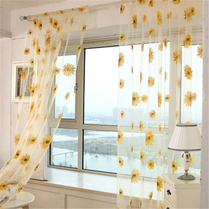 Sheer Tulle Sunflower Window Curtain Panel 100x200cm by HitMyNeed