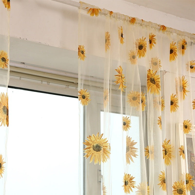 Sheer Tulle Sunflower Window Curtain Panel 100x200cm by HitMyNeed