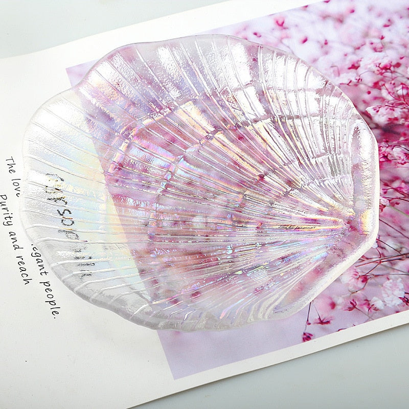 Shell Trinket Dish Crystal Glass Jewelry Tray by HitMyNeed