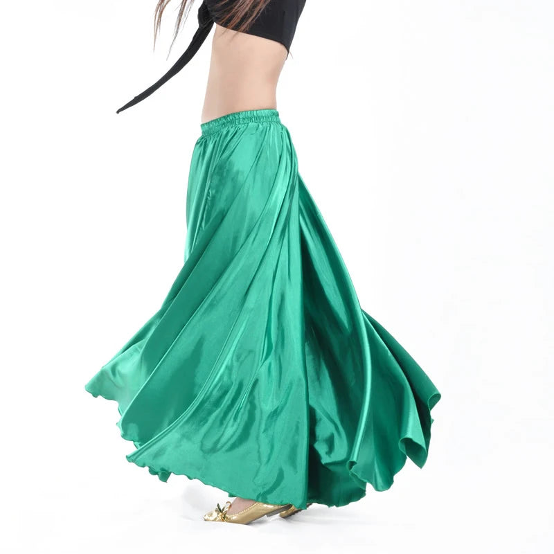 Shining Satin Long Spanish Sun Skirt for Dance dark-green by HitMyNeed