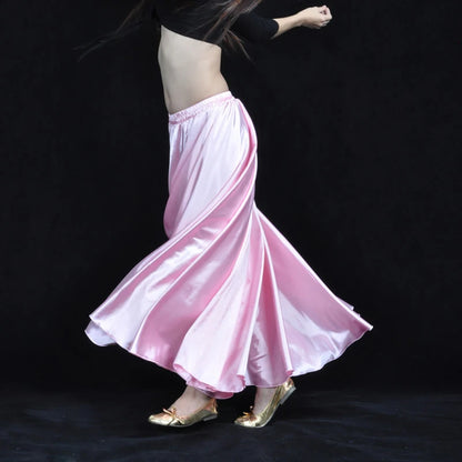 Shining Satin Long Spanish Sun Skirt for Dance pink by HitMyNeed
