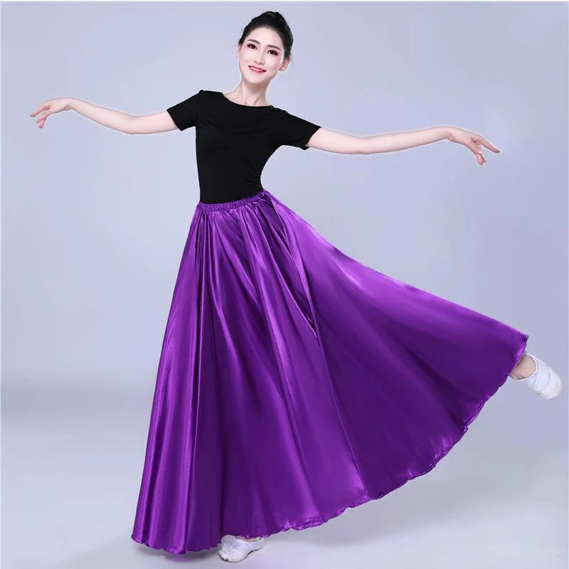 Shining Satin Long Spanish Sun Skirt for Dance purple by HitMyNeed