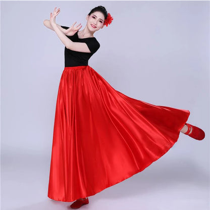 Shining Satin Long Spanish Sun Skirt for Dance red by HitMyNeed