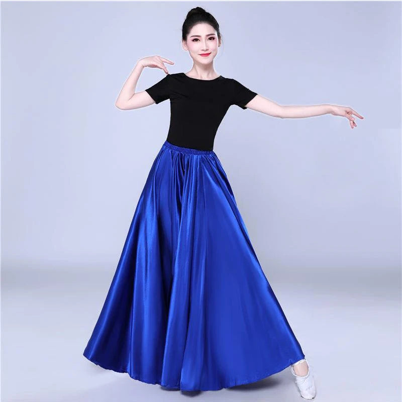Shining Satin Long Spanish Sun Skirt for Dance royal-blue by HitMyNeed