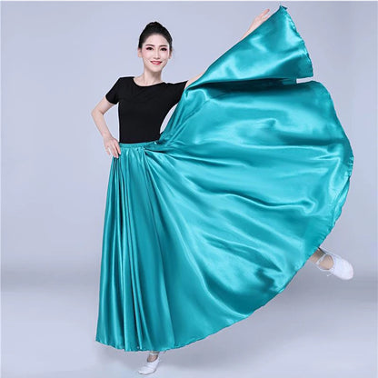 Shining Satin Long Spanish Sun Skirt for Dance sky-blue by HitMyNeed