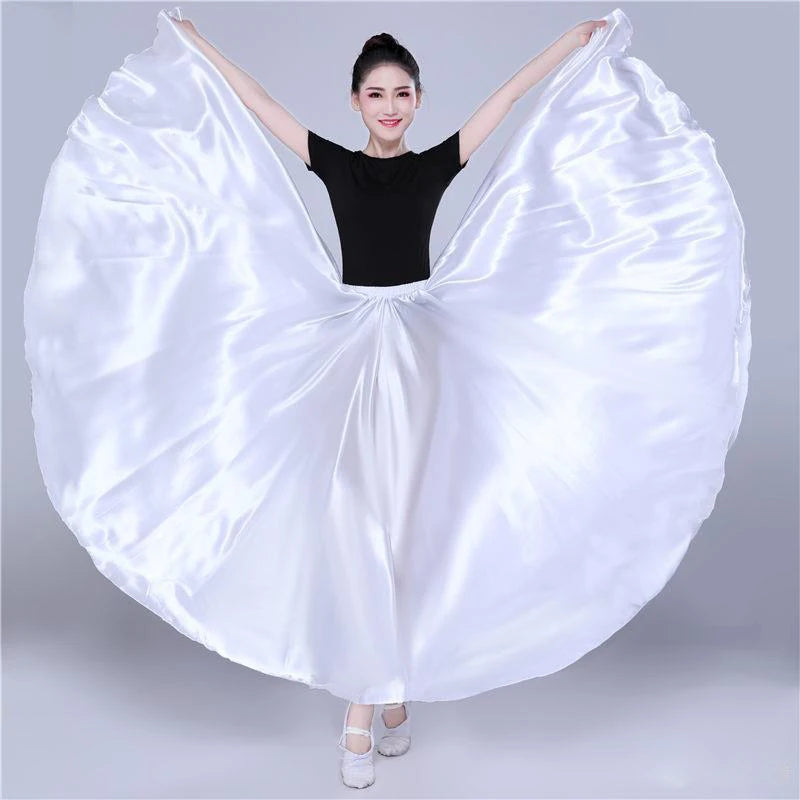Shining Satin Long Spanish Sun Skirt for Dance white by HitMyNeed