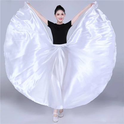 Shining Satin Long Spanish Sun Skirt for Dance white by HitMyNeed