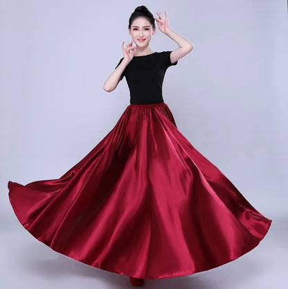 Shining Satin Long Spanish Sun Skirt for Dance wine-red by HitMyNeed