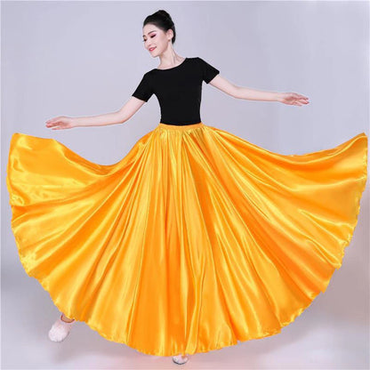 Shining Satin Long Spanish Sun Skirt for Dance yellow by HitMyNeed