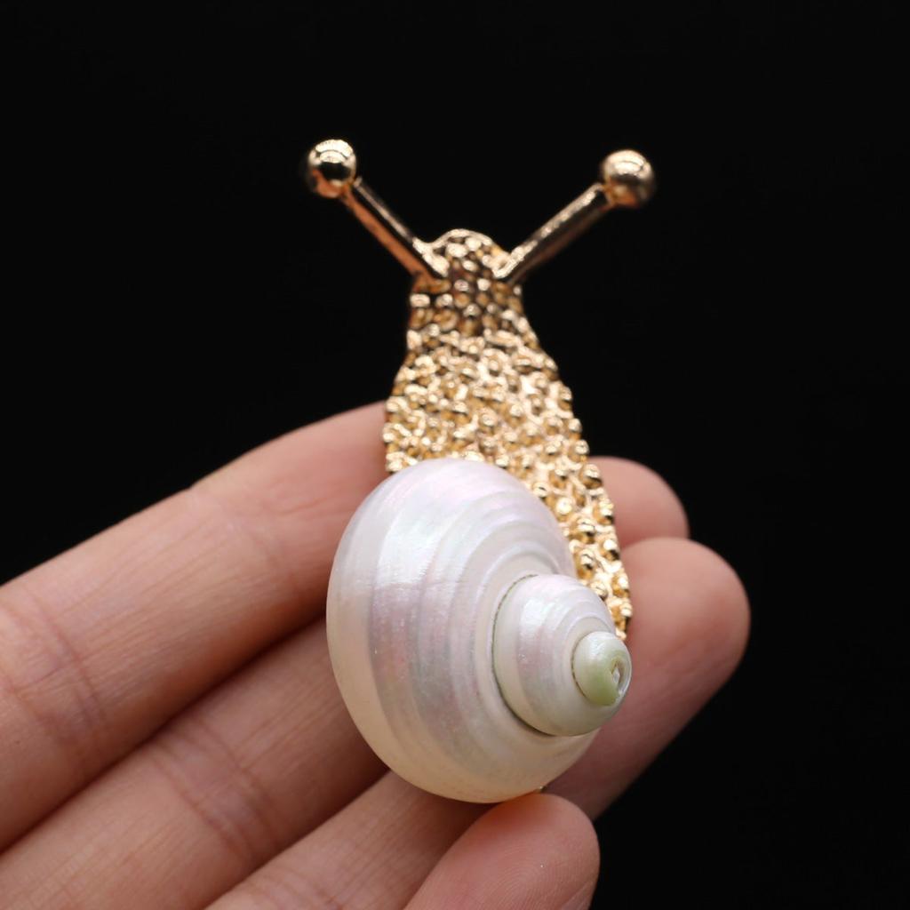 Shiny Metal Snail Brooch with Shell Detail by HitMyNeed