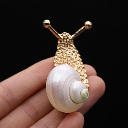 Shiny Metal Snail Brooch with Shell Detail by HitMyNeed