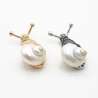 Shiny Metal Snail Brooch with Shell Detail by HitMyNeed