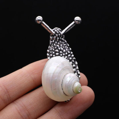 Shiny Metal Snail Brooch with Shell Detail silver-a by HitMyNeed