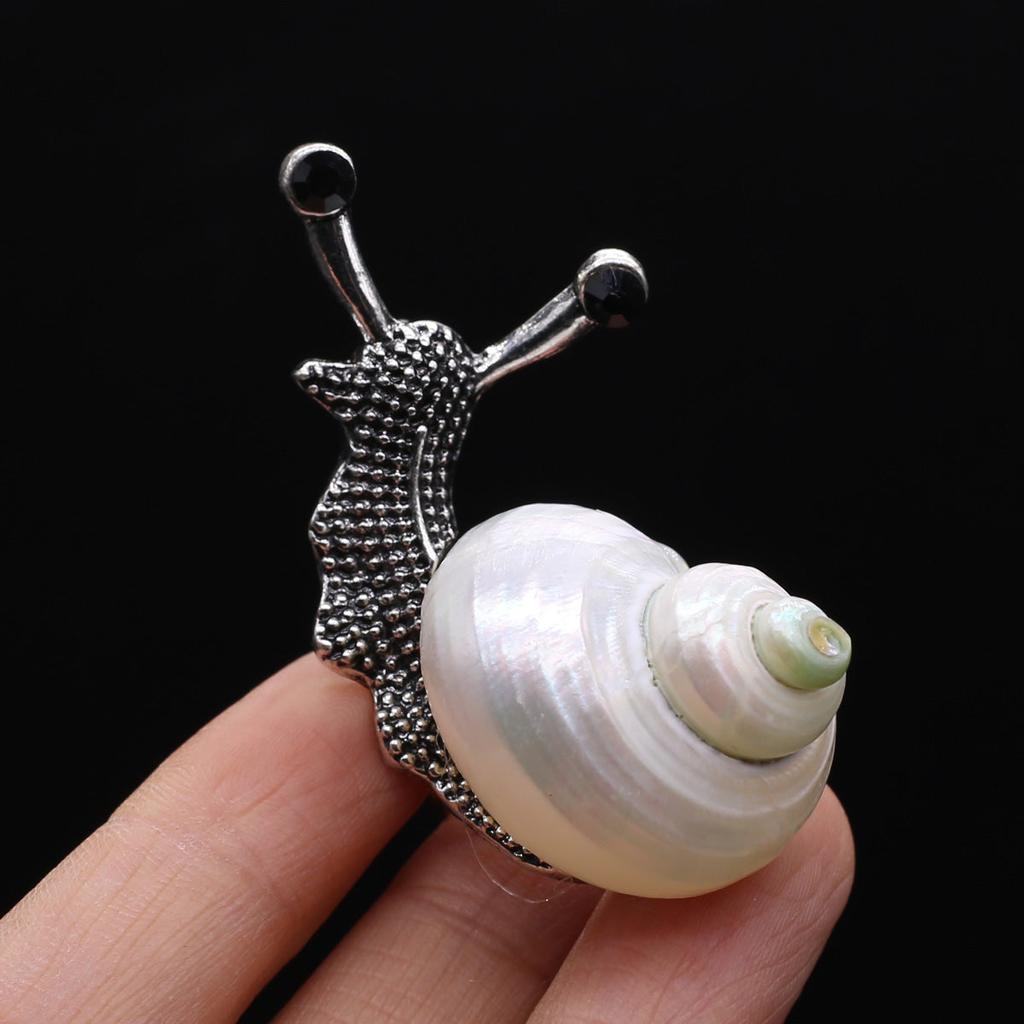 Shiny Metal Snail Brooch with Shell Detail silver-b by HitMyNeed