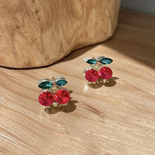 Shiny Red Rhinestone Cherry Hair Clips (2 Pcs) by HitMyNeed