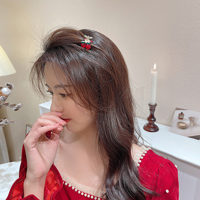 Shiny Red Rhinestone Cherry Hair Clips (2 Pcs) by HitMyNeed