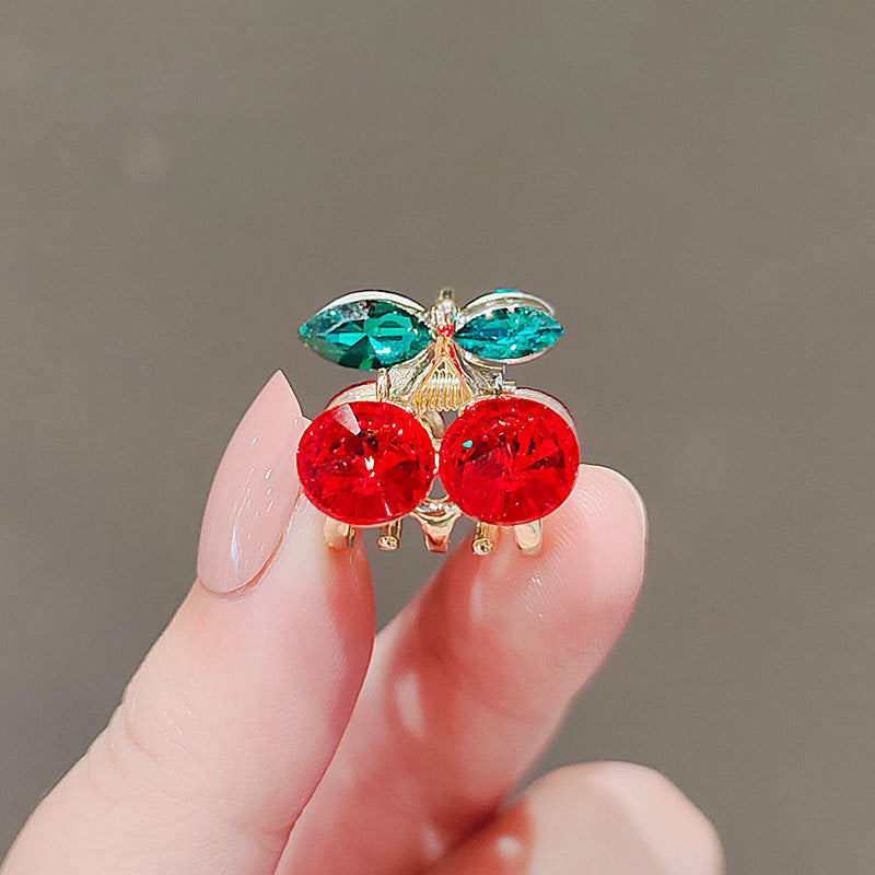 Shiny Red Rhinestone Cherry Hair Clips (2 Pcs) by HitMyNeed